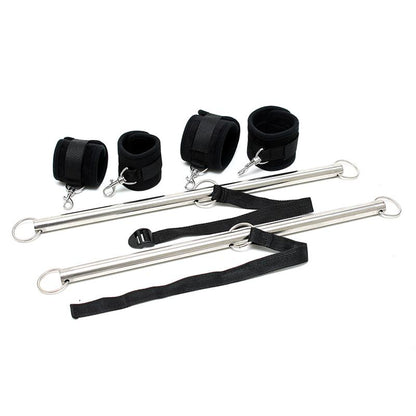 BONDAGE PLAY - DOUBLE SPREADER BAR WITH CUFFS ADJUSTABLE BLACK