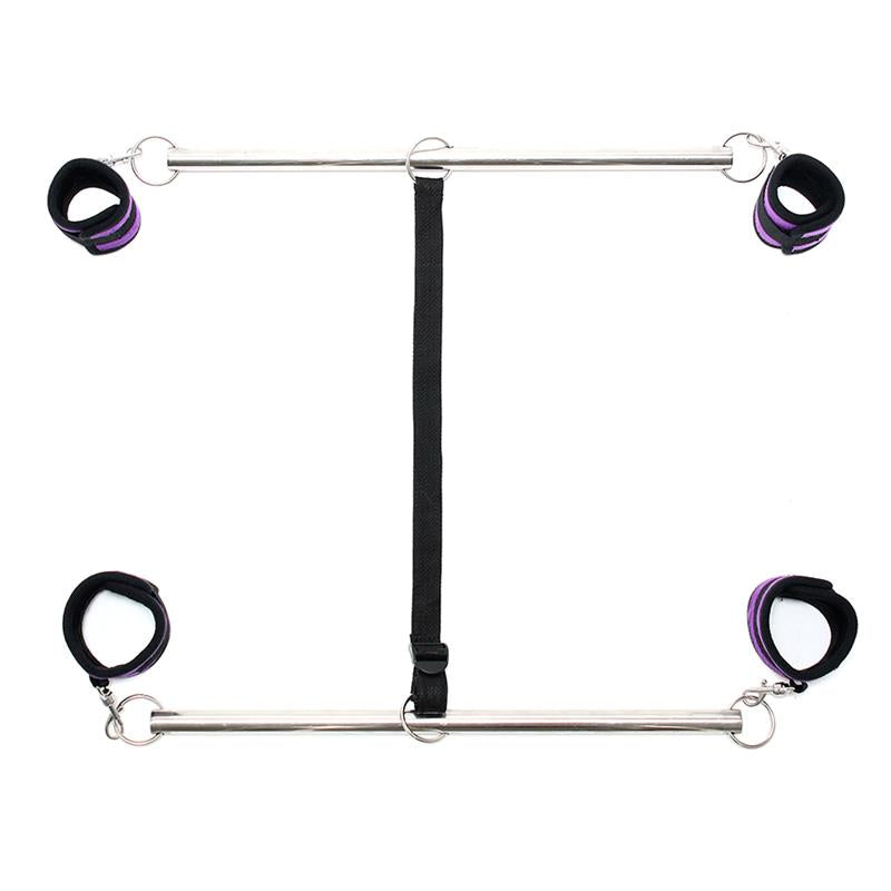 BONDAGE PLAY - DOUBLE SPREADER BAR WITH SUFFS ADJUSTABLE PURPLE