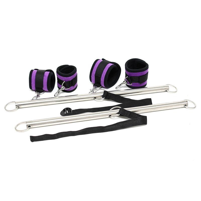 BONDAGE PLAY - DOUBLE SPREADER BAR WITH SUFFS ADJUSTABLE PURPLE