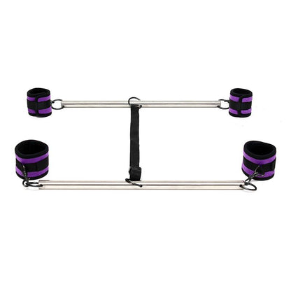 BONDAGE PLAY - DOUBLE SPREADER BAR WITH SUFFS ADJUSTABLE PURPLE