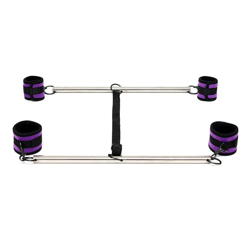 BONDAGE PLAY - DOUBLE SPREADER BAR WITH SUFFS ADJUSTABLE PURPLE