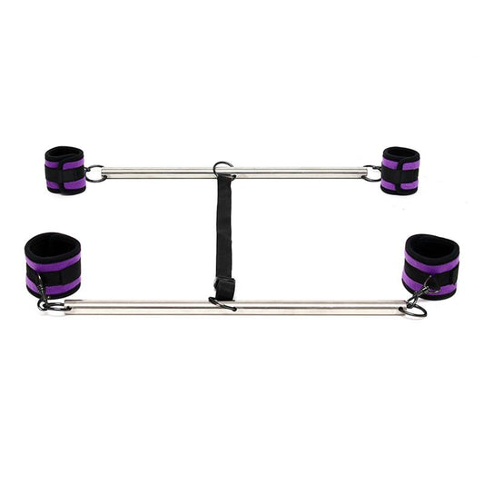 BONDAGE PLAY - DOUBLE SPREADER BAR WITH SUFFS ADJUSTABLE PURPLE