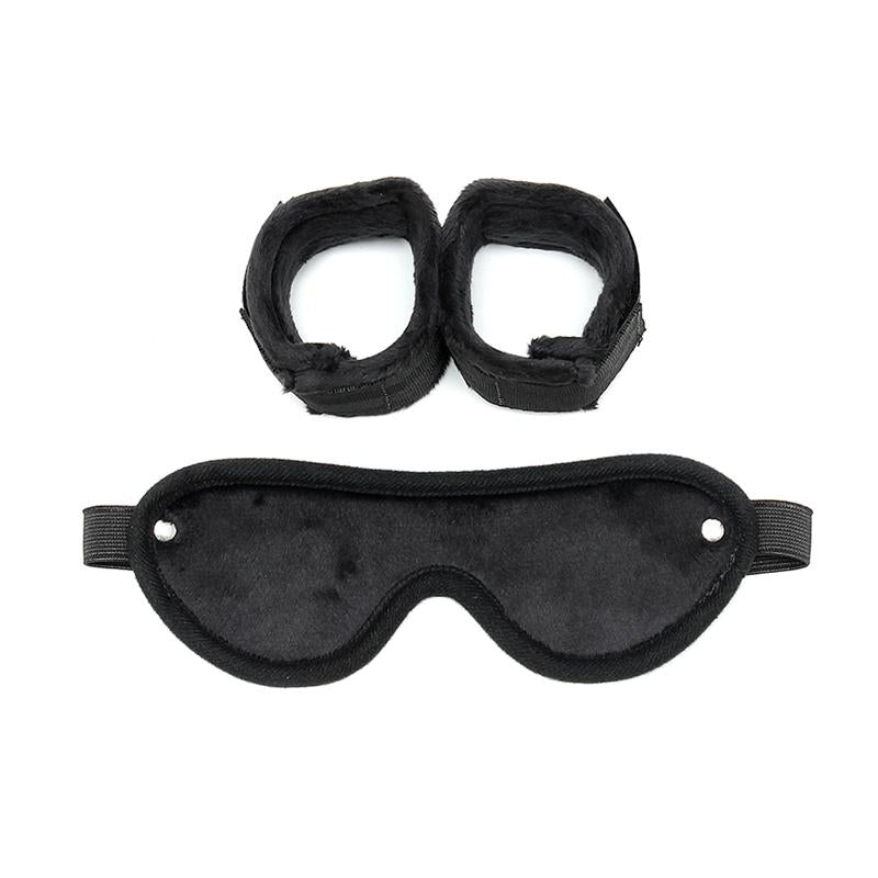 BONDAGE PLAY - HAND CUFFS WITH MASK ADJUSTABLE BLACK