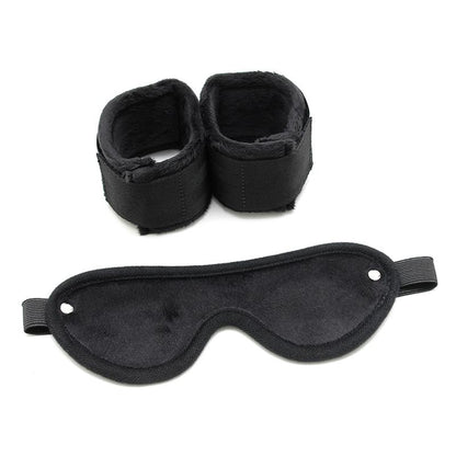 BONDAGE PLAY - HAND CUFFS WITH MASK ADJUSTABLE BLACK