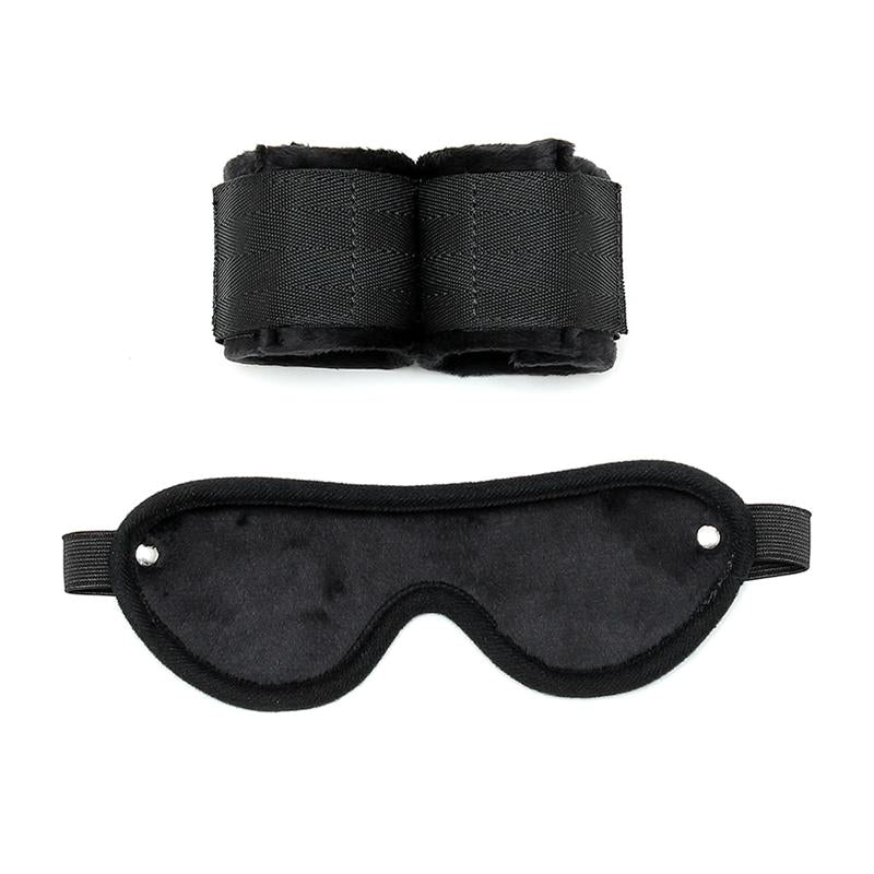 BONDAGE PLAY - HAND CUFFS WITH MASK ADJUSTABLE BLACK