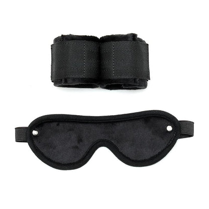 BONDAGE PLAY - HAND CUFFS WITH MASK ADJUSTABLE BLACK