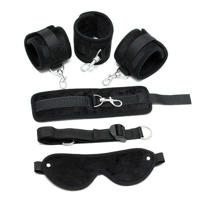 BONDAGE PLAY - HAND TO ANKLE CUFFS WITH MASK ADJUSTABLE BLACK