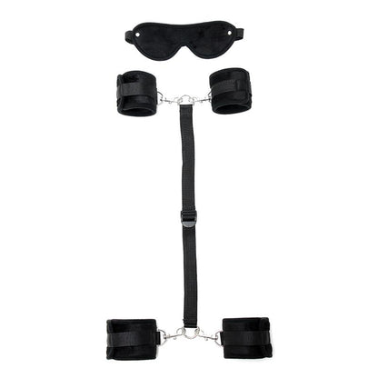 BONDAGE PLAY - HAND TO ANKLE CUFFS WITH MASK ADJUSTABLE BLACK