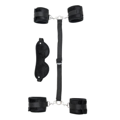 BONDAGE PLAY - HAND TO ANKLE CUFFS WITH MASK ADJUSTABLE BLACK