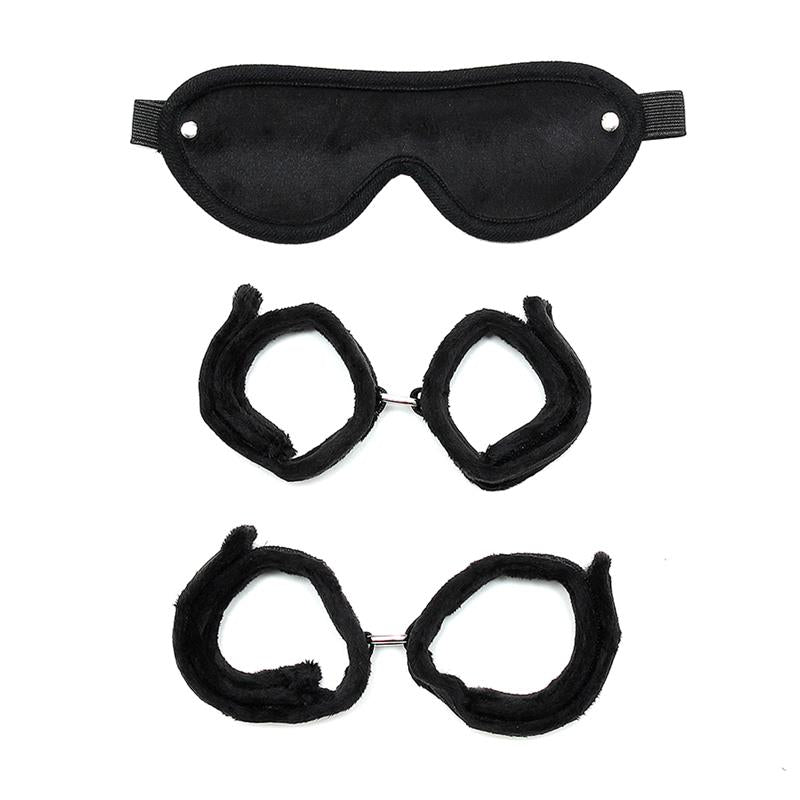 BONDAGE PLAY - HANDCUFFS, ANKLECUFFS AND MASK BLACK