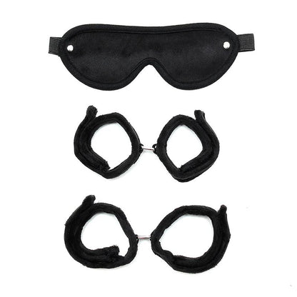 BONDAGE PLAY - HANDCUFFS, ANKLECUFFS AND MASK BLACK