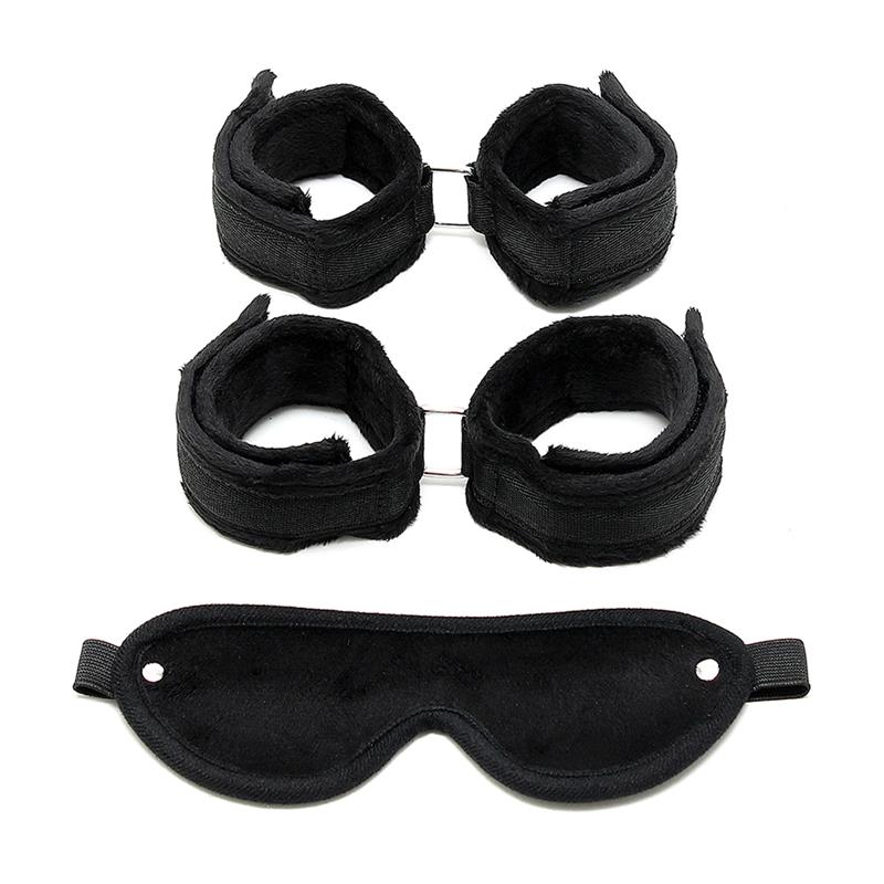 BONDAGE PLAY - HANDCUFFS, ANKLECUFFS AND MASK BLACK