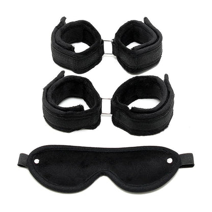 BONDAGE PLAY - HANDCUFFS, ANKLECUFFS AND MASK BLACK