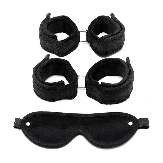 BONDAGE PLAY - HANDCUFFS, ANKLECUFFS AND MASK BLACK