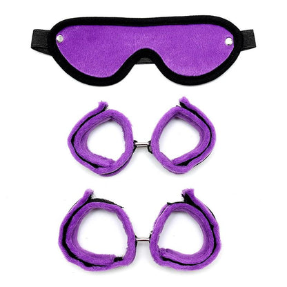 BONDAGE PLAY - HANDCUFFS FOOT CUFFS AND MASK PURPLE