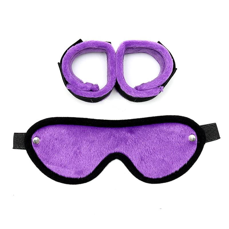 BONDAGE PLAY - HANDCUFFS WITH MASK ADJUSTABLE PURPLE