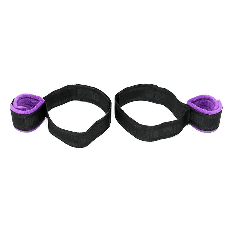 BONDAGE PLAY - WRIST TO UPPER LEG CUFF SET ADJUSTABLE PURPLE