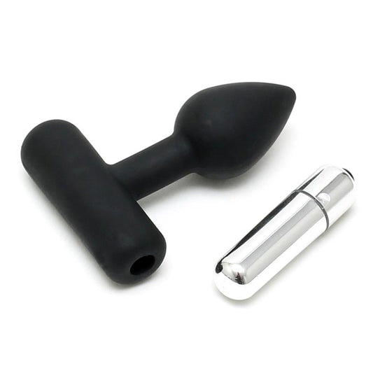 LATEX PLAY - BUTT PLUG WITH VIBRATING BULLET BLACK
