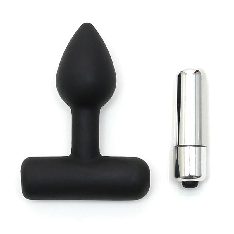 LATEX PLAY - BUTT PLUG WITH VIBRATING BULLET BLACK