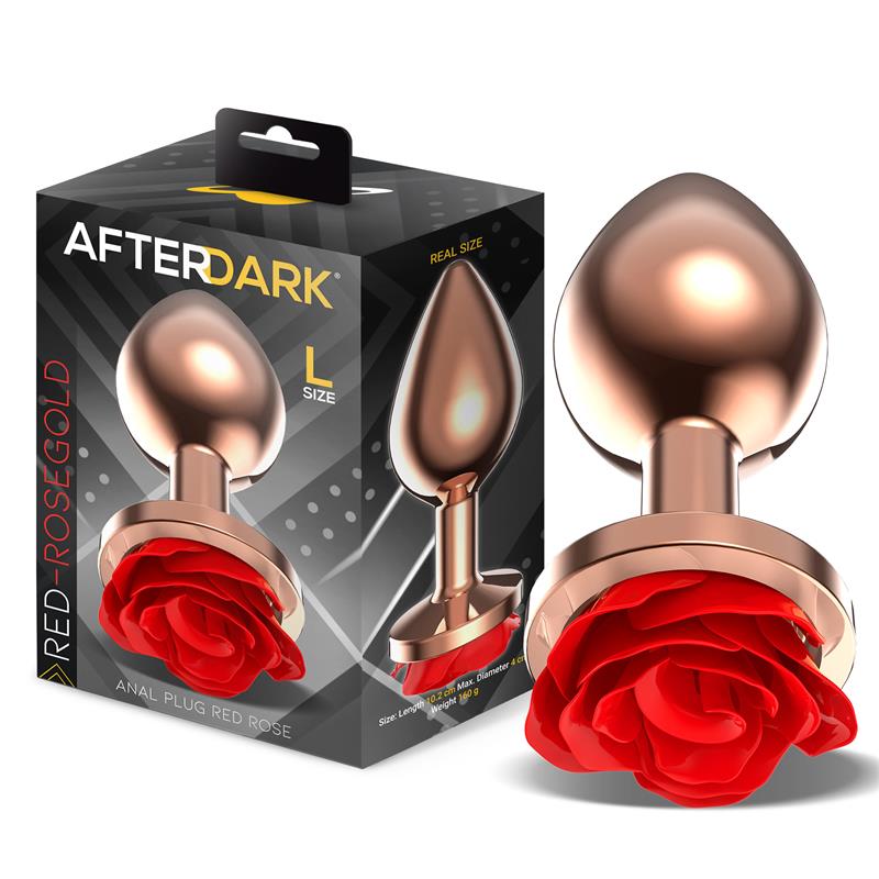 AFTERDARK - ANAL PLUG EN OR ROSE AVEC BASE ROSE ROUGE TAILLE L