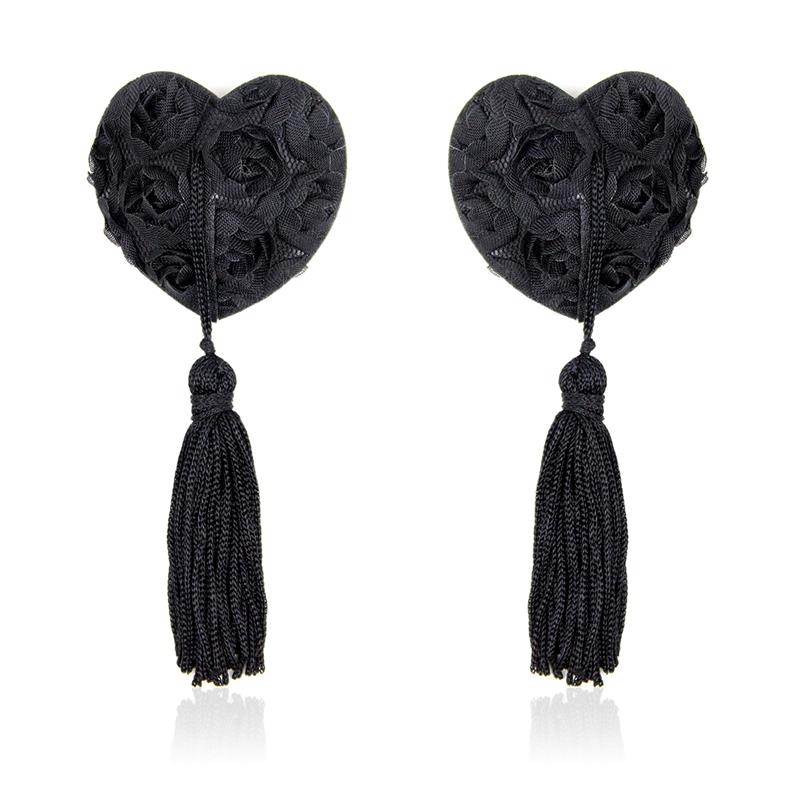 LATETOBED BDSM LINE - ROSE HEART NIPPLE COVERS BLACK