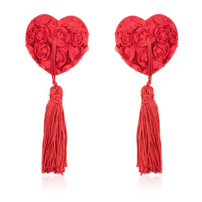 LATETOBED BDSM LINE - ROSE HEART NIPPLE COVERS RED