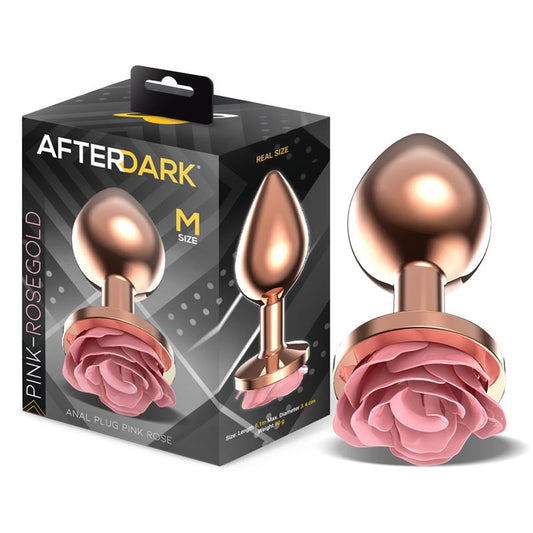 AFTERDARK - ROSEGOLD METAL ANAL PLUG WITH PINK ROSE BASE - SIZE M