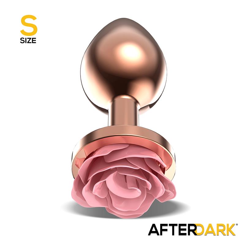 AFTERDARK - ROSEGOLD METAL ANAL PLUG WITH PINK ROSE BASE - SIZE S