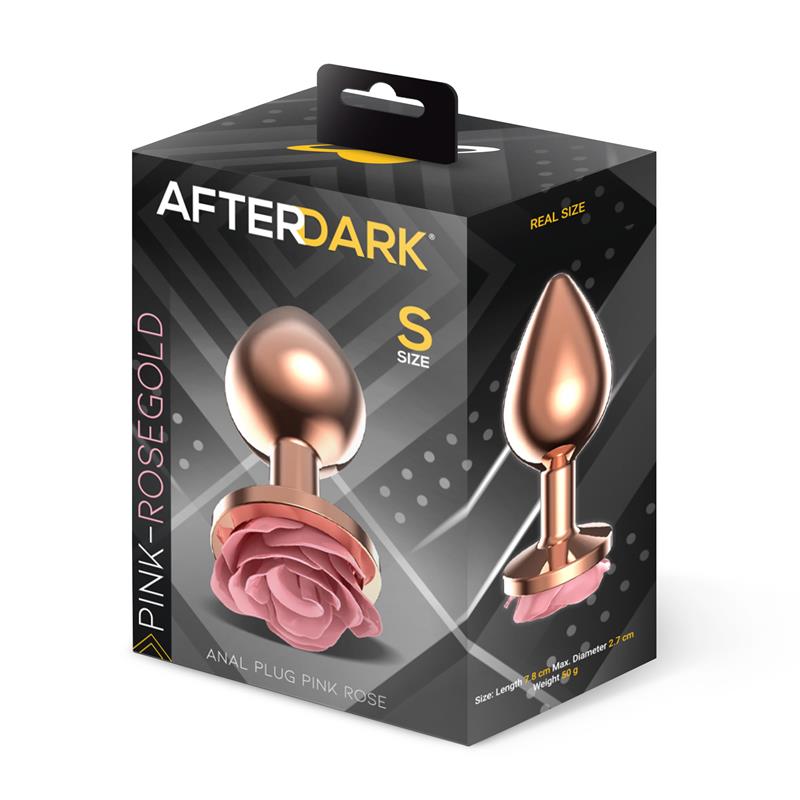 AFTERDARK - ROSEGOLD METAL ANAL PLUG WITH PINK ROSE BASE - SIZE S