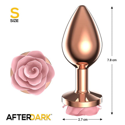 AFTERDARK - ROSEGOLD METAL ANAL PLUG WITH PINK ROSE BASE - SIZE S