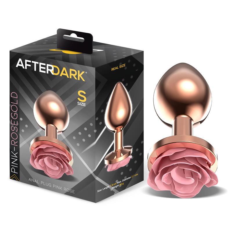 AFTERDARK - ROSEGOLD METAL ANAL PLUG WITH PINK ROSE BASE - SIZE S