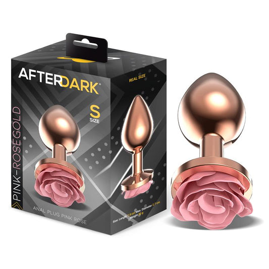 AFTERDARK - ROSEGOLD METAL ANAL PLUG WITH PINK ROSE BASE - SIZE S