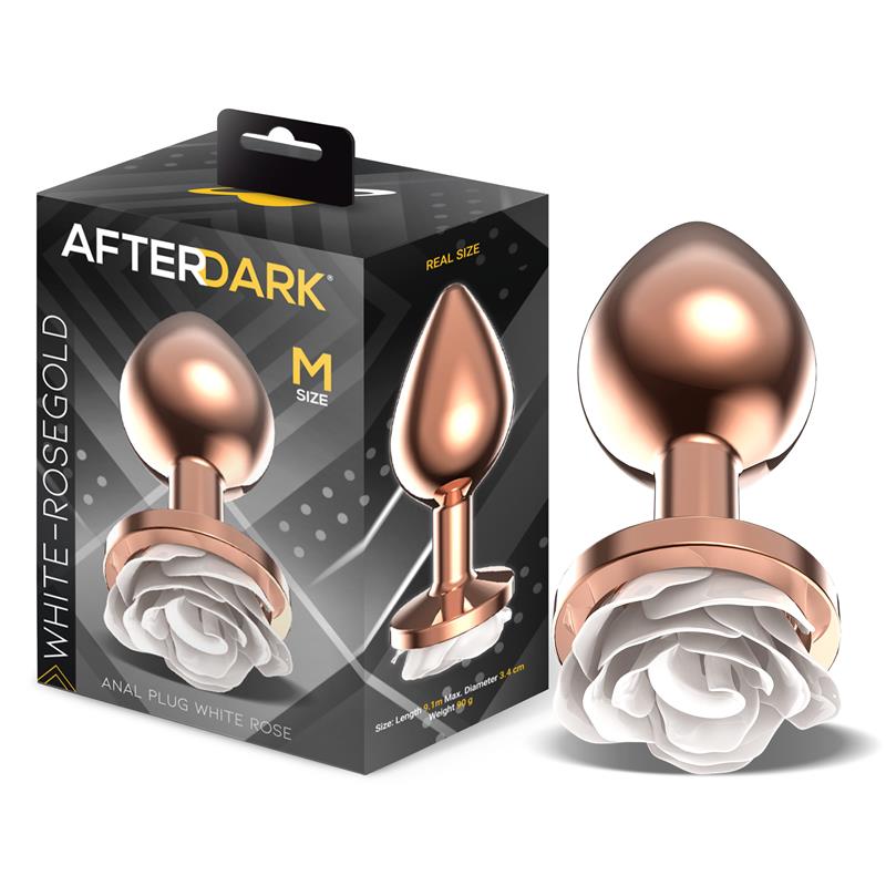 AFTERDARK - ROSEGOLD METAL ANAL PLUG WITH WHITE ROSE BASE - SIZE M