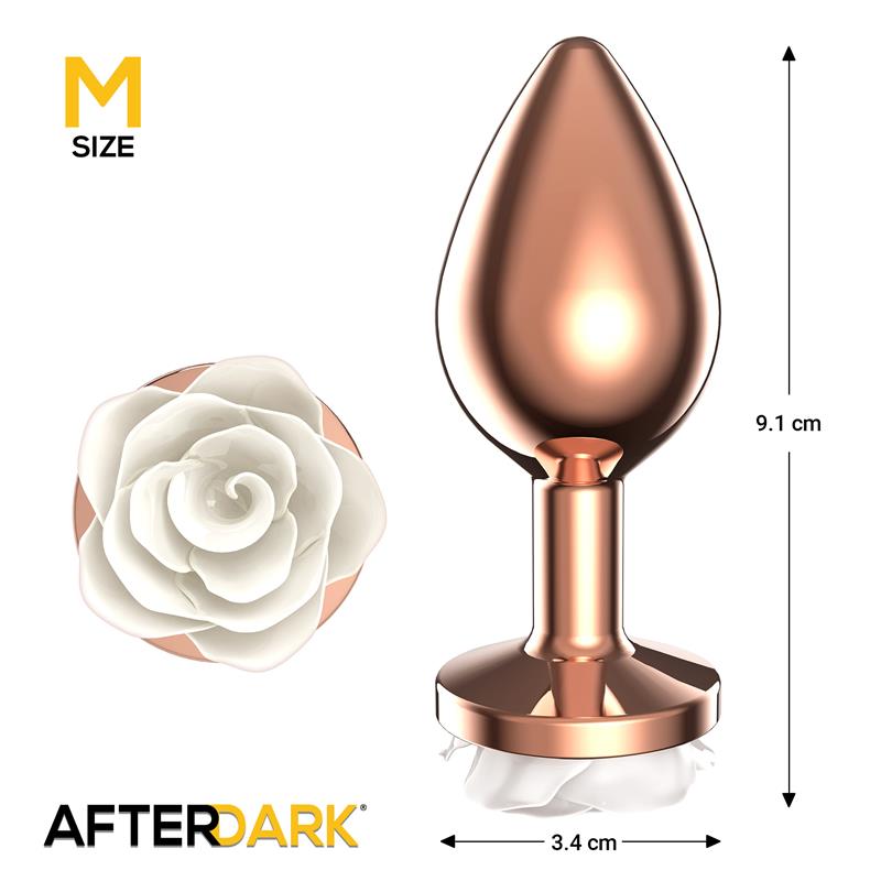 AFTERDARK - ROSEGOLD METAL ANAL PLUG WITH WHITE ROSE BASE - SIZE M