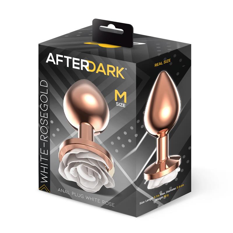AFTERDARK - ROSEGOLD METAL ANAL PLUG WITH WHITE ROSE BASE - SIZE M