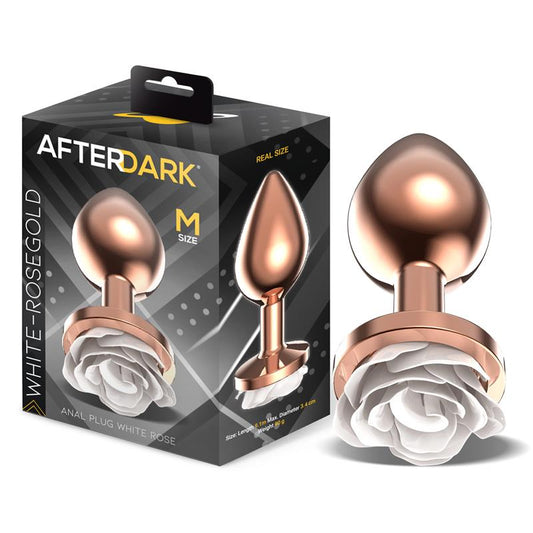 AFTERDARK - ROSEGOLD METAL ANAL PLUG WITH WHITE ROSE BASE - SIZE M