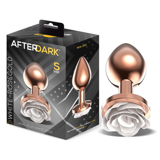 AFTERDARK - ROSEGOLD METAL ANAL PLUG WITH WHITE ROSE BASE - SIZE S