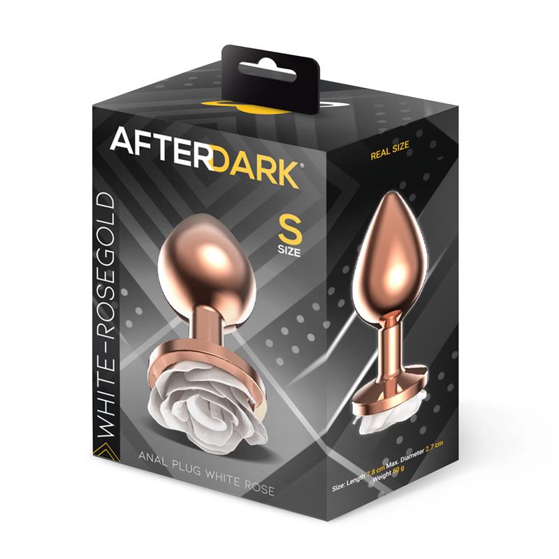 AFTERDARK - ROSEGOLD METAL ANAL PLUG WITH WHITE ROSE BASE - SIZE S