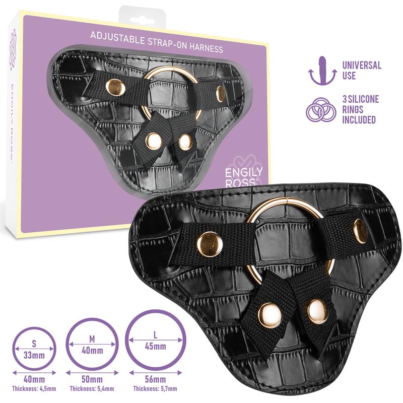 DILDOX BY ENGILY ROSS - ROXANE UNIVERSAL ADJUSTABLE HARNESS WITH 3 SILICONE RINGS BLACK