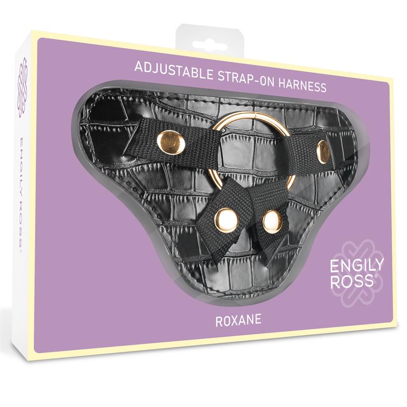 DILDOX BY ENGILY ROSS - ROXANE UNIVERSAL ADJUSTABLE HARNESS WITH 3 SILICONE RINGS BLACK