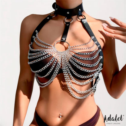 ADALET LINGERIE - SAMARA VEGAN LEATHER CHEST HARNESS WITH CHAIN ONE SIZE