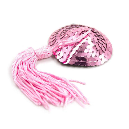 LATETOBED BDSM LINE - SELF-ADHESIVE HEART SEQUIN NIPPLE COVER WITH TASSEL PINK