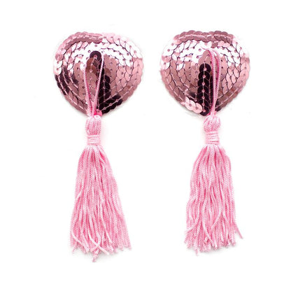 LATETOBED BDSM LINE - SELF-ADHESIVE HEART SEQUIN NIPPLE COVER WITH TASSEL PINK