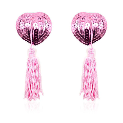 LATETOBED BDSM LINE - SELF-ADHESIVE HEART SEQUIN NIPPLE COVER WITH TASSEL PINK