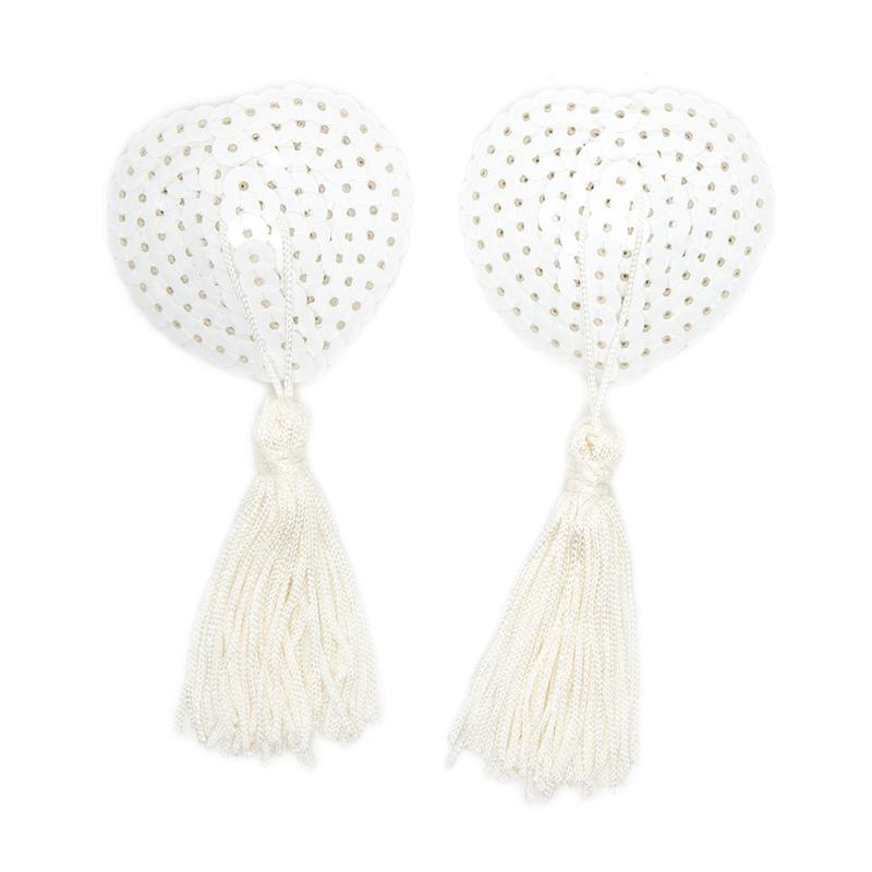 LATETOBED BDSM LINE - SEQUIN NIPPLE COVER WITH TASSEL WHITE