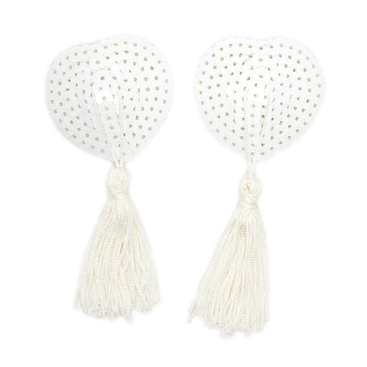 LATETOBED BDSM LINE - SEQUIN NIPPLE COVER WITH TASSEL WHITE