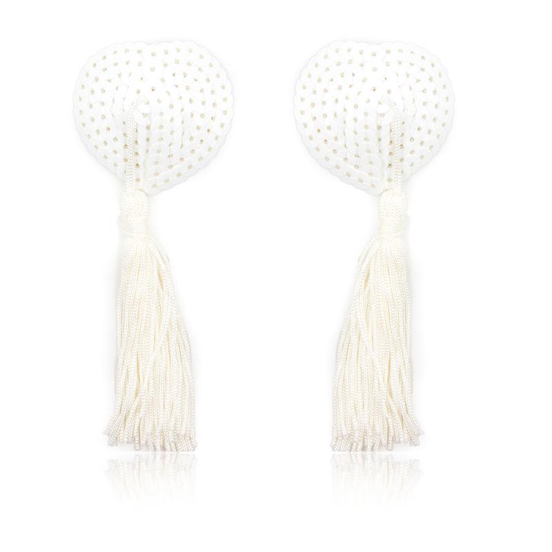 LATETOBED BDSM LINE - SEQUIN NIPPLE COVER WITH TASSEL WHITE