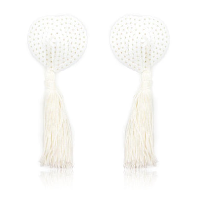 LATETOBED BDSM LINE - SEQUIN NIPPLE COVER WITH TASSEL WHITE