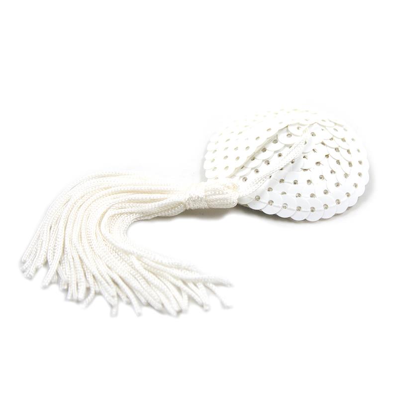 LATETOBED BDSM LINE - SEQUIN NIPPLE COVER WITH TASSEL WHITE