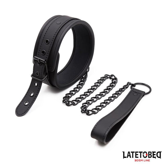 LATETOBED BDSM LINE - SET COLLAR AND LEASH NEOPRENE BLACK